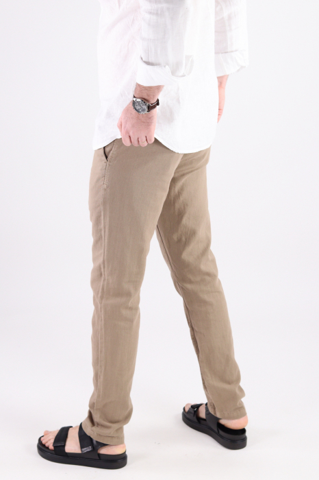 Pantaloni lungi din in bej [8]