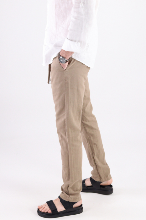 Pantaloni lungi din in bej [6]