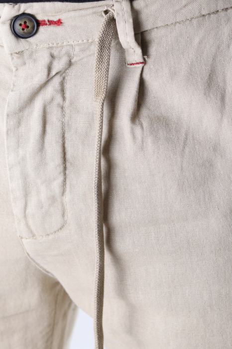 Pantaloni lungi din in crem [10]
