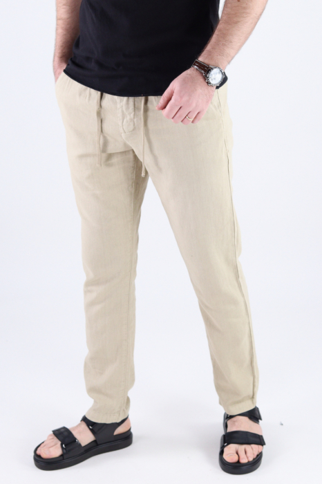 Pantaloni lungi din in crem [6]