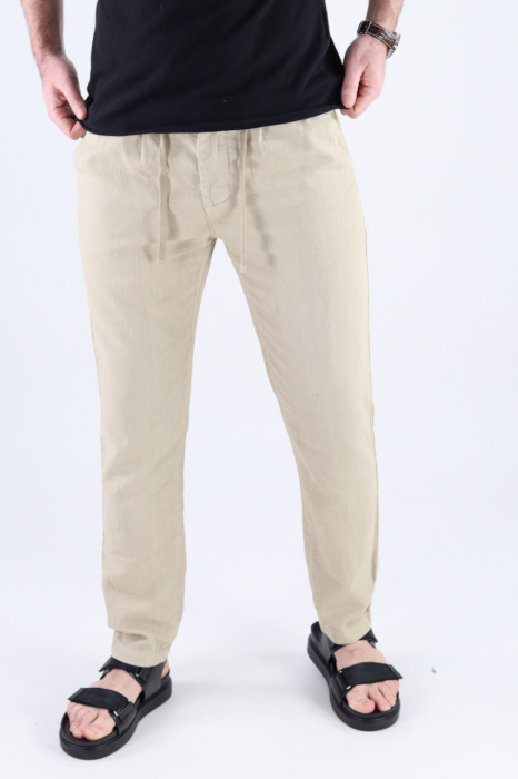 Pantaloni lungi din in crem [7]