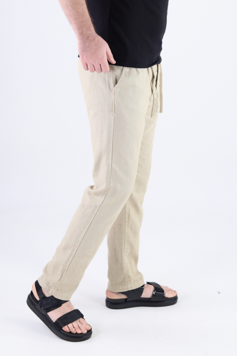 Pantaloni lungi din in crem [2]