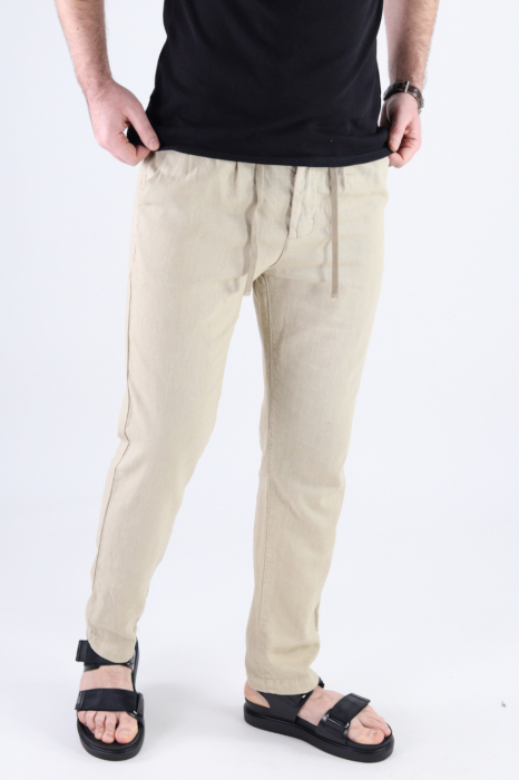 Pantaloni lungi din in crem [8]