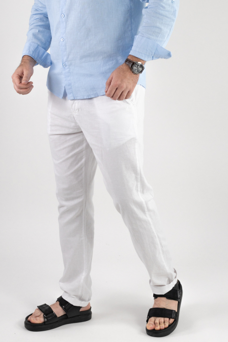 Pantaloni lungi din in albi [4]