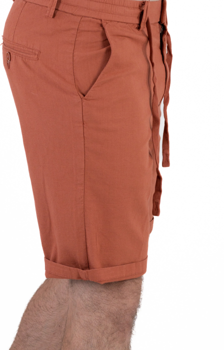 Pantaloni scurti caramizii din bumbac cu textura de in [8]