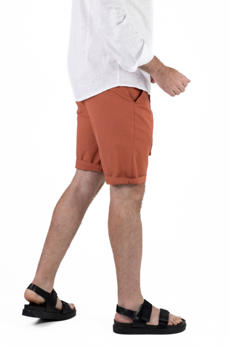 Pantaloni scurti caramizii din bumbac cu textura de in [2]