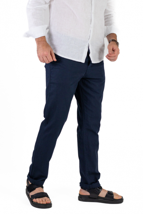 Pantaloni lungi din in bleumarin [2]