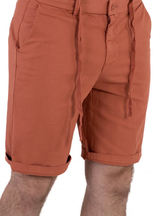 Pantaloni scurti caramizii din bumbac cu textura de in [6]
