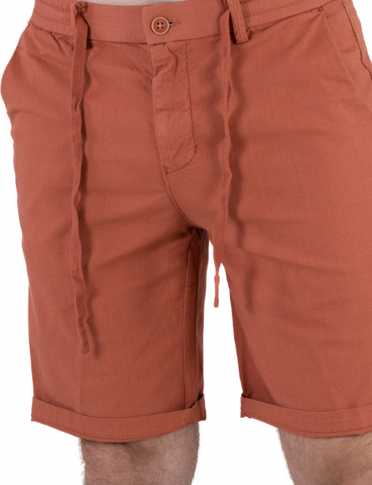 Pantaloni scurti caramizii din bumbac cu textura de in [4]