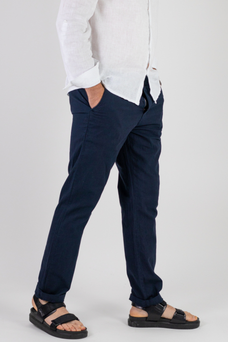 Pantaloni lungi din in bleumarin [4]