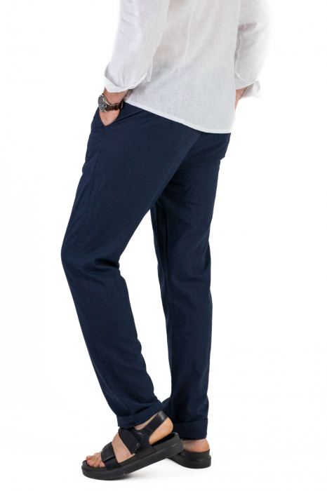 Pantaloni lungi din in bleumarin [3]