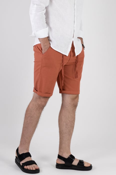 Pantaloni scurti caramizii din bumbac cu textura de in [3]