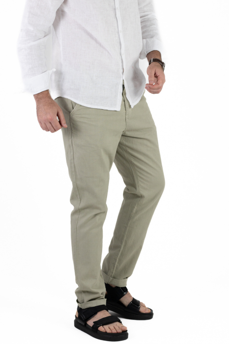 Pantaloni lungi din in verde deschis [4]