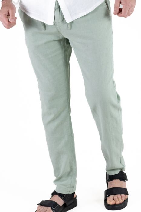 Pantaloni lungi din in regular fit verde mentă [5]
