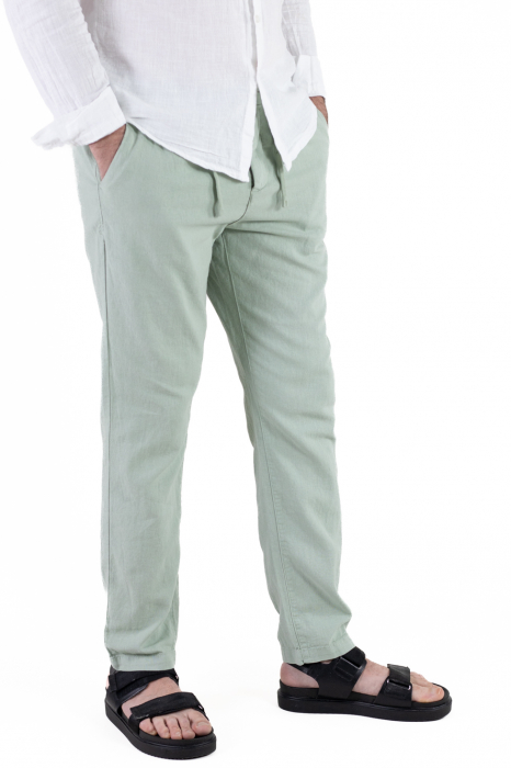 Pantaloni lungi din in regular fit verde mentă [2]