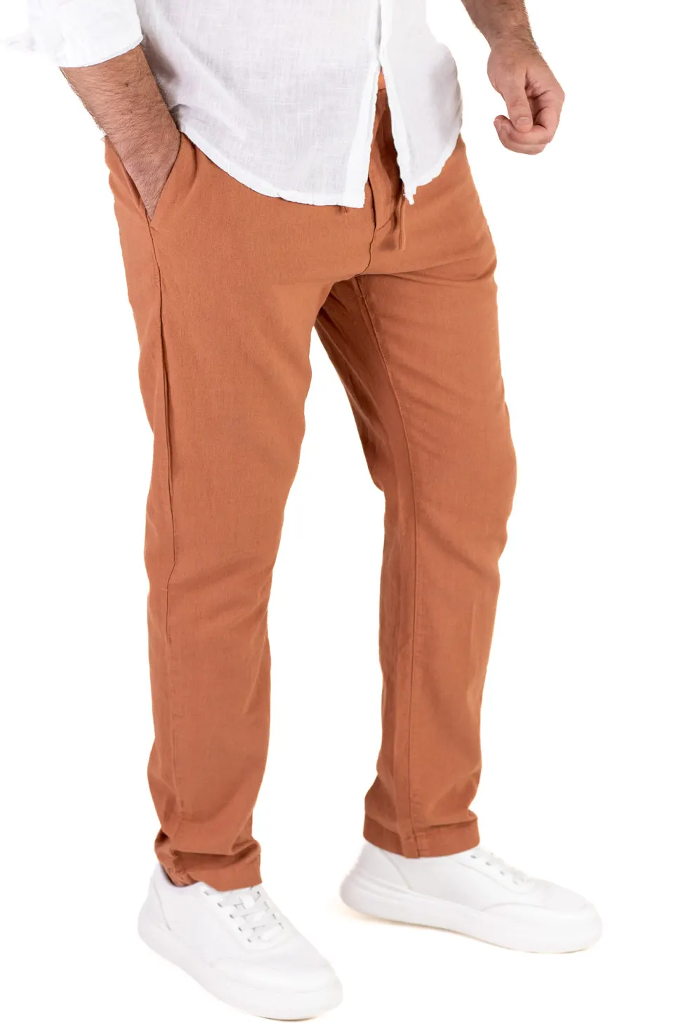 Pantaloni lungi din in regular fit caramizii [7]