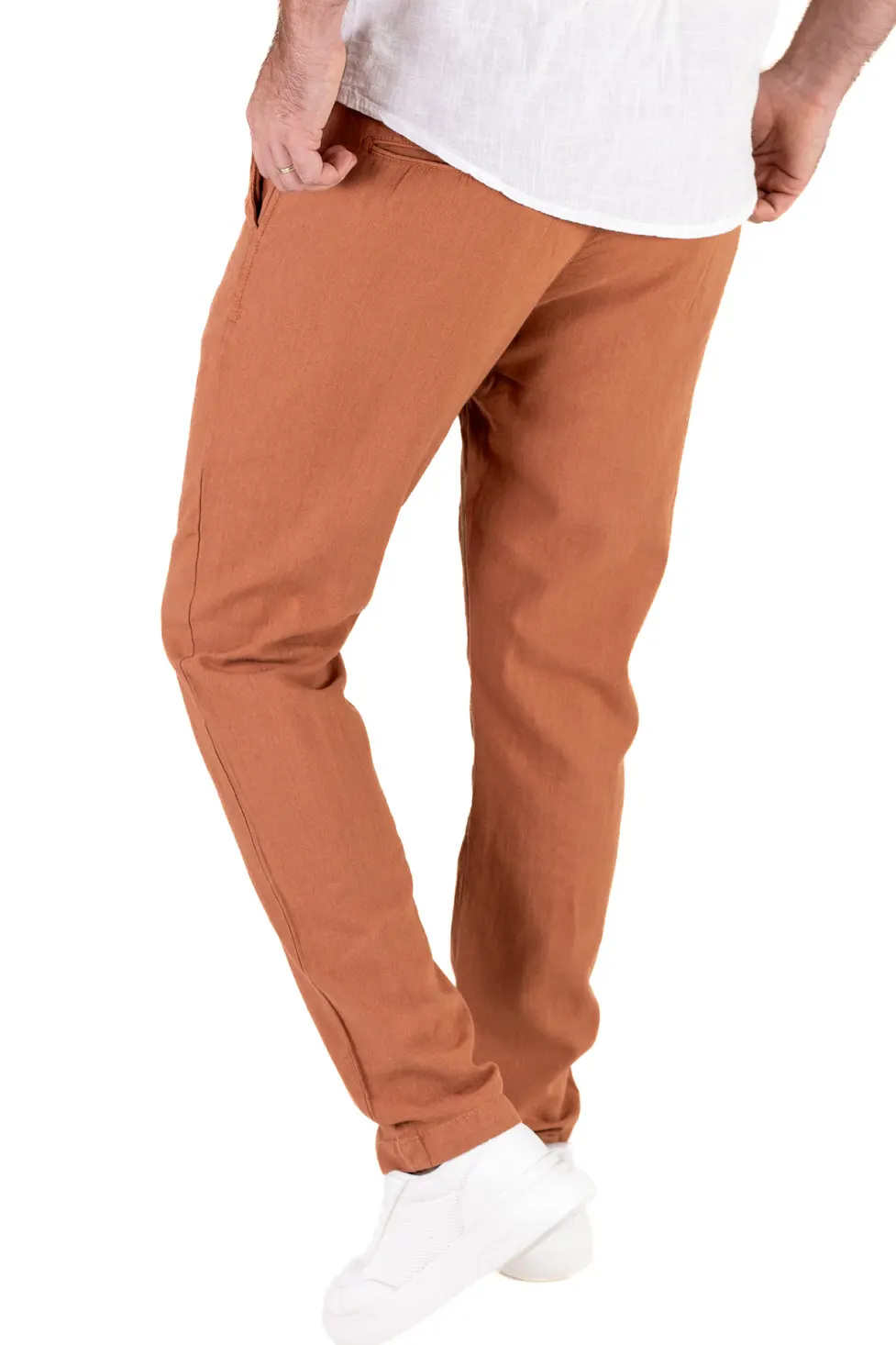 Pantaloni lungi din in regular fit caramizii [5]