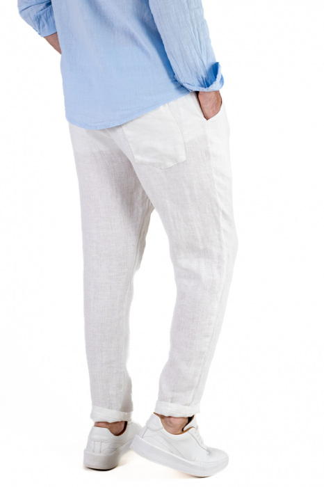 Pantaloni slim fit albi 100% in – Made in Italy [3]