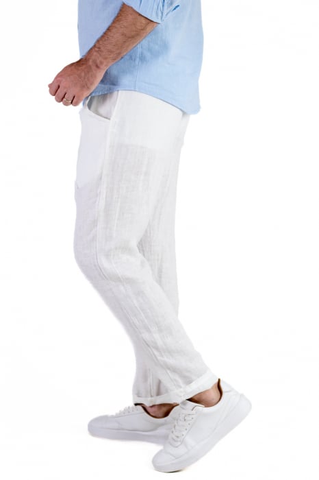 Pantaloni slim fit albi 100% in – Made in Italy [4]