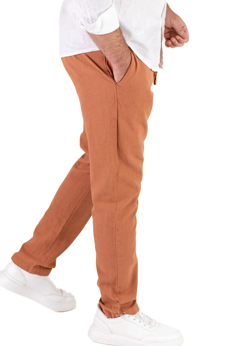 Pantaloni lungi din in regular fit caramizii [3]