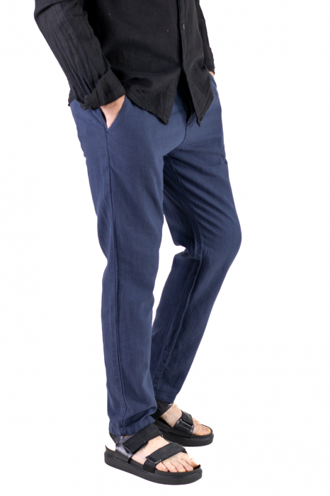 Pantaloni lungi din in regular fit bleumarin clasici [2]