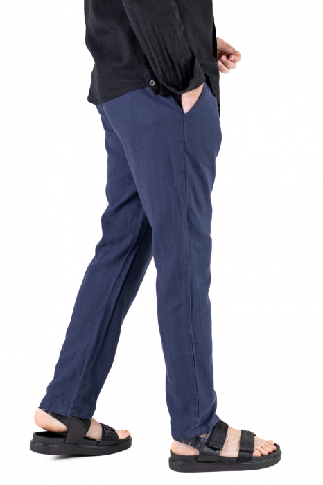 Pantaloni lungi din in regular fit bleumarin clasici [5]