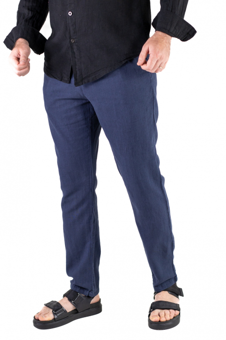 Pantaloni lungi din in regular fit bleumarin clasici [3]