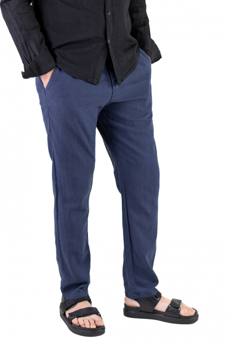 Pantaloni lungi din in regular fit bleumarin clasici [7]