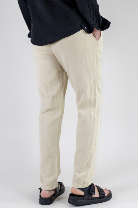 Pantaloni lungi din in regular fit crem clasici [3]