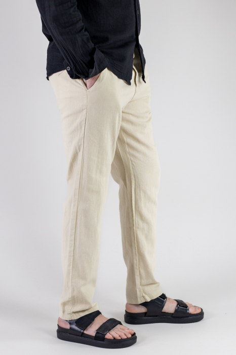 Pantaloni lungi din in regular fit crem clasici [2]