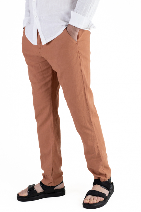 Pantaloni lungi din in regular fit caramizii clasici [3]