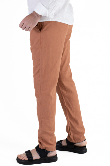 Pantaloni lungi din in regular fit caramizii clasici [6]