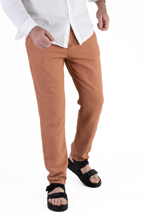 Pantaloni lungi din in regular fit caramizii clasici [7]