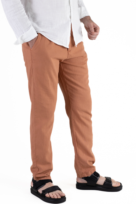 Pantaloni lungi din in regular fit caramizii clasici [2]