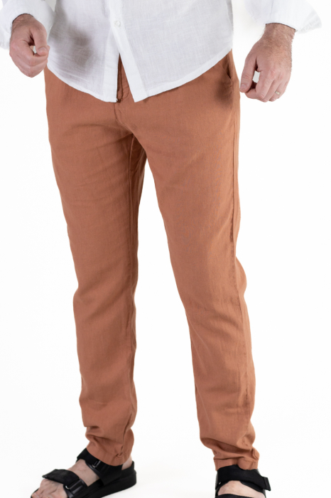 Pantaloni lungi din in regular fit caramizii clasici [4]