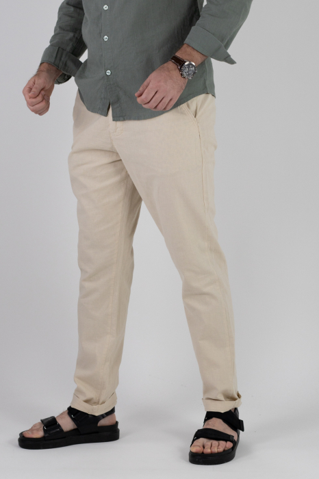 Pantaloni lungi din in crem [4]