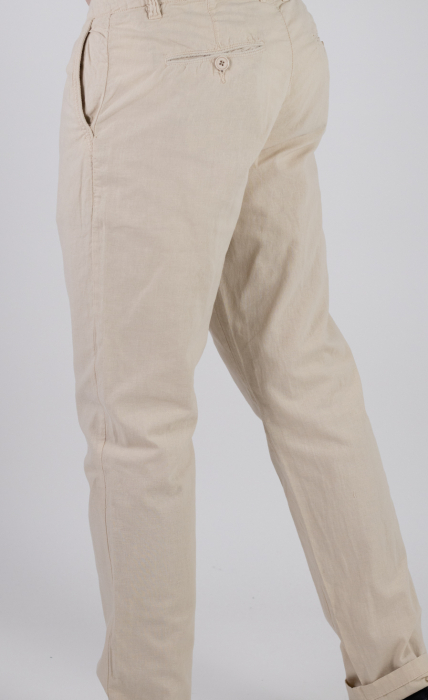 Pantaloni lungi din in crem [6]