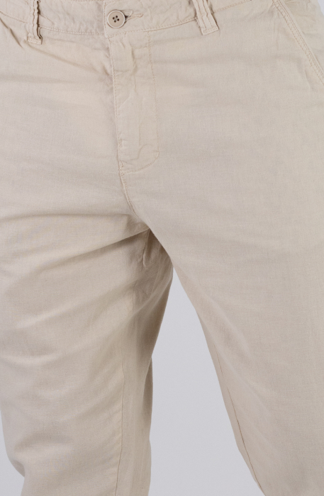 Pantaloni lungi din in crem [8]