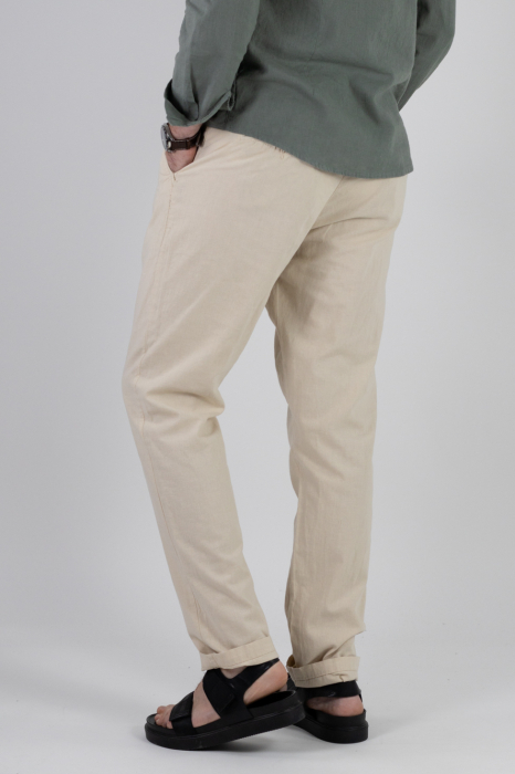 Pantaloni lungi din in crem [3]