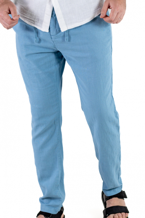 Pantaloni lungi din in regular fit albastru ciel [4]