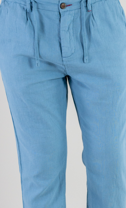 Pantaloni lungi din in regular fit albastru ciel [9]