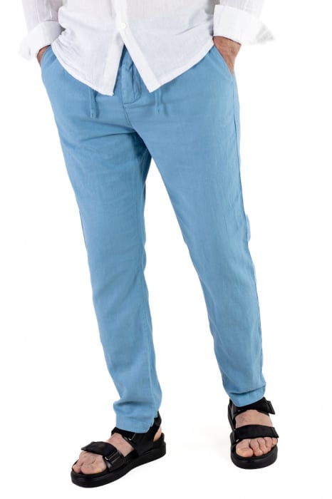 Pantaloni lungi din in regular fit albastru ciel [2]