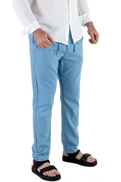 Pantaloni lungi din in regular fit albastru ciel [5]