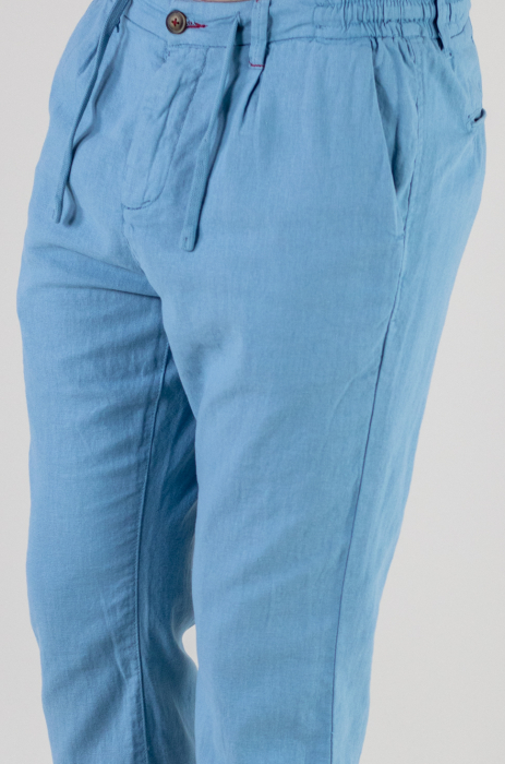 Pantaloni lungi din in regular fit albastru ciel [7]