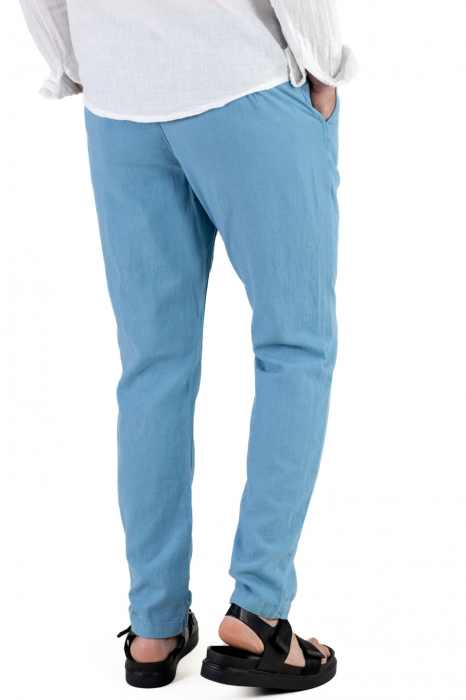 Pantaloni lungi din in regular fit albastru ciel [6]