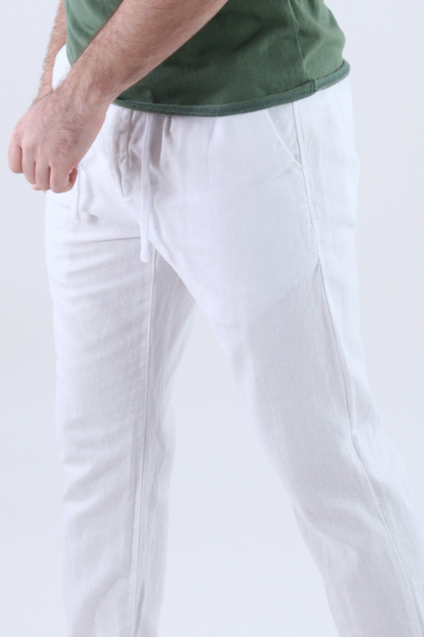 Pantaloni lungi albi din in [4]