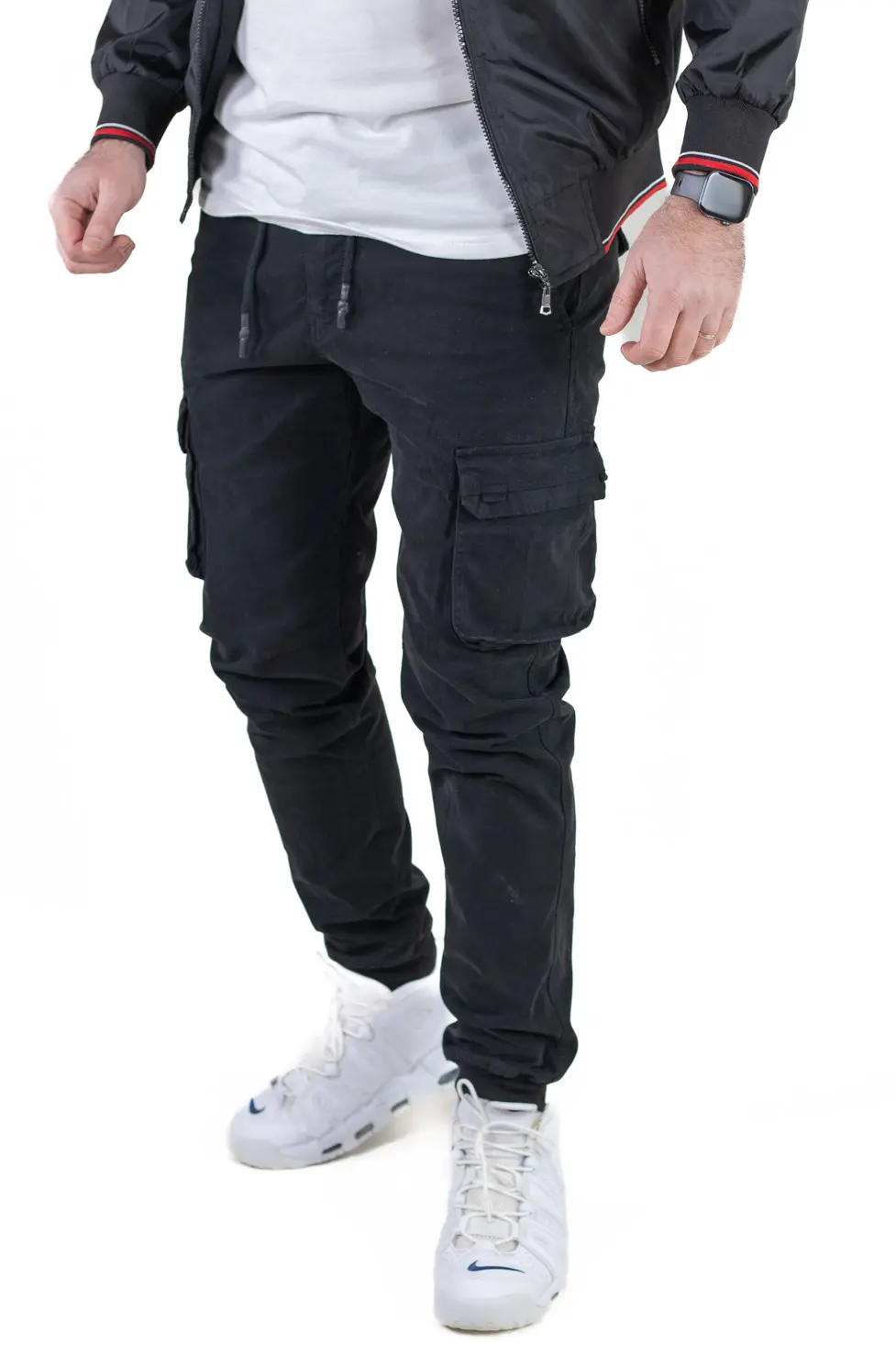 Pantaloni negri cargo cu buzunare slim fit [6]