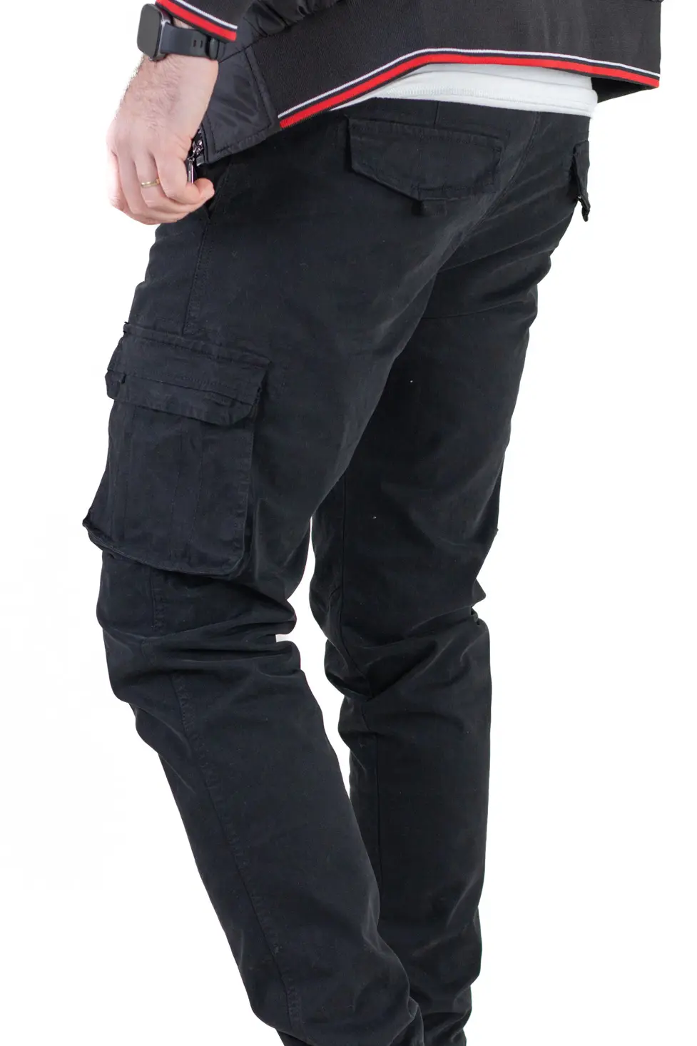 Pantaloni negri cargo cu buzunare slim fit [5]