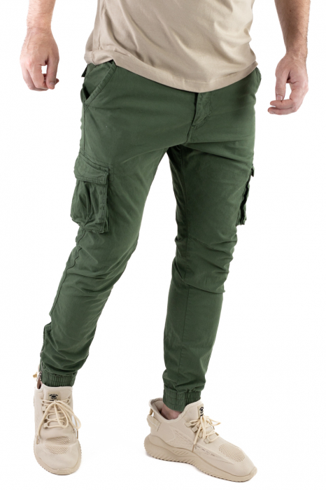Pantaloni verzi cu buzunare cargo si fermoar la glezna [8]