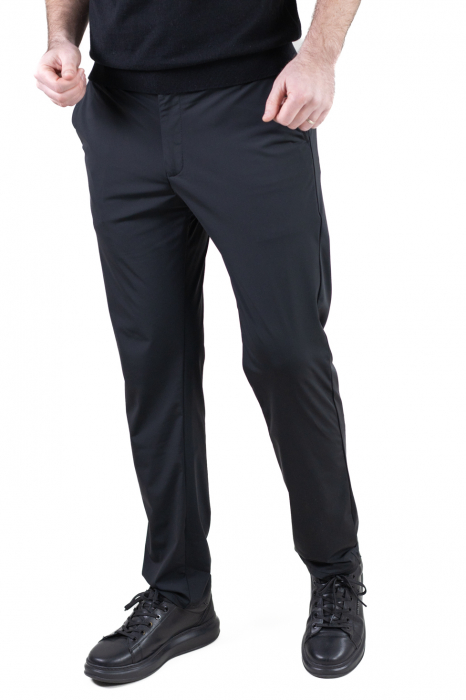 Pantaloni regular fit casual negri super elastici [3]